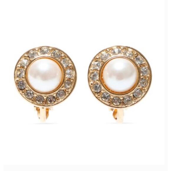 DIOR Vintage Clip-On Pearl Rhinestone Halo Earrings - Picture 10 of 10